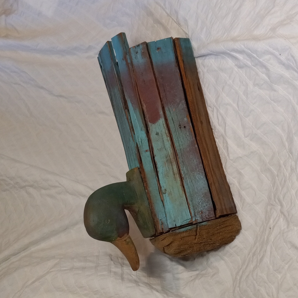 Vintage Hand Carved Wooden Duck "Decoy" Unfinished Wood Folk Art